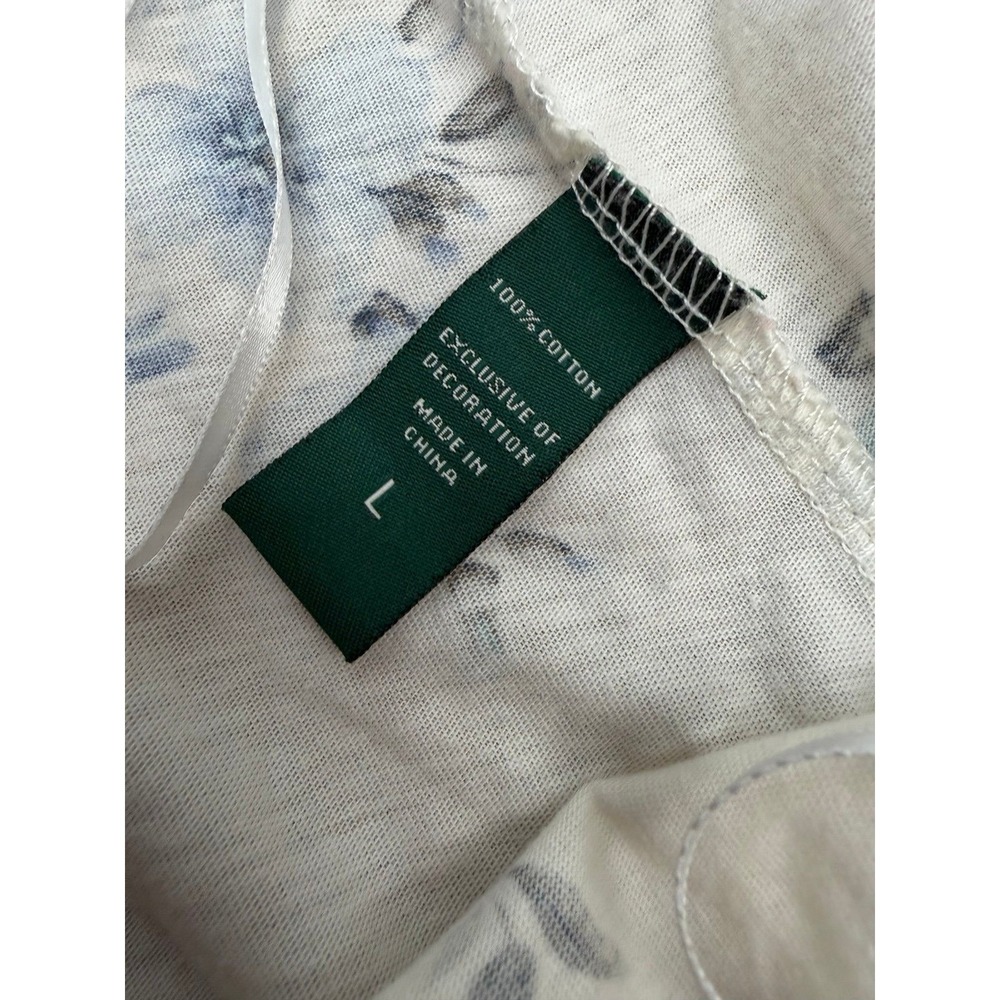 Lauren Ralph Lauren Floral Pajama Set Cotton Blue Ivory Women's L - Picture 9 of 11